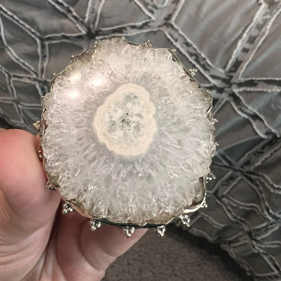 Sterling silver white solar quartz statement ring